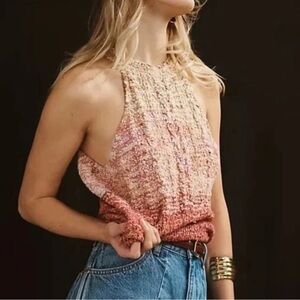 Anthropologie Pilcro Cable-Knt Halter Knit Top - Pink & Gold Tones